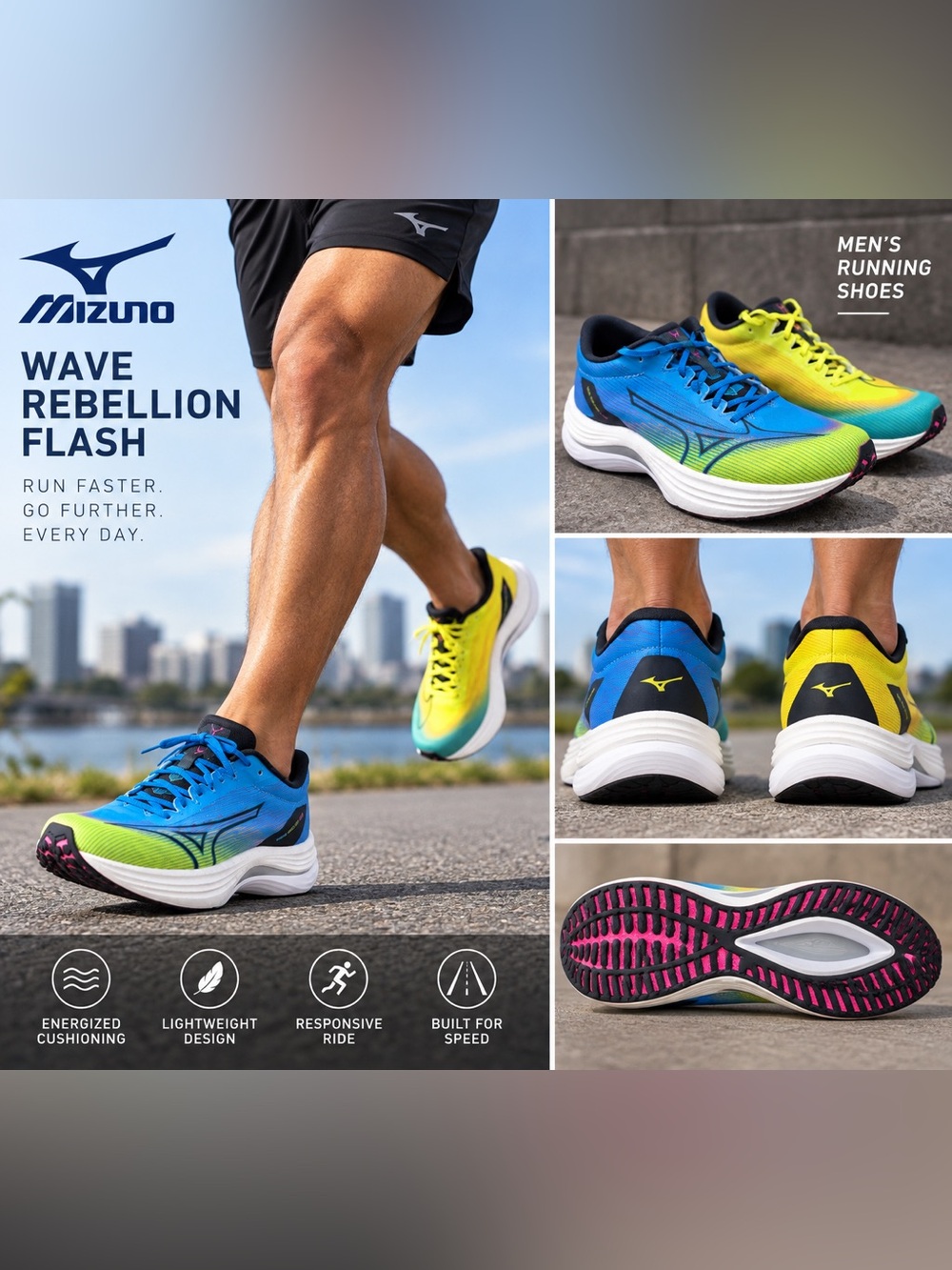 Mizuno Wave Rebellion Flash Men's Lightweight Cushioned Running Shoes 7.5